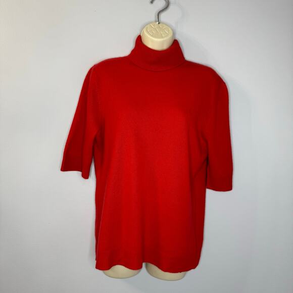 Isaac Mizrahi Cashmere Turtleneck Short Sleeve Sweater Red Soft Lightweight XL - Picture 1 of 9